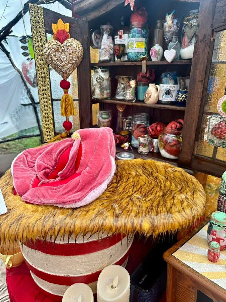 Altar of Passion — velvet centrepiece sculpture with cabinet of curiosities behind